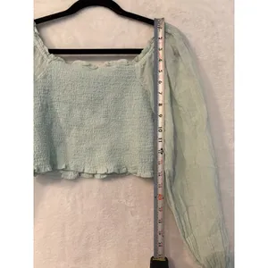 Aerie Smocked Crop Top Womens Small Mint Green Long Sleeve Boho Ruffle Blouse thumbnail 6