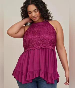 NEW Torrid Babydoll Gauze With Lace Halter Neck Tank Purple Women's Size 2X thumbnail 1