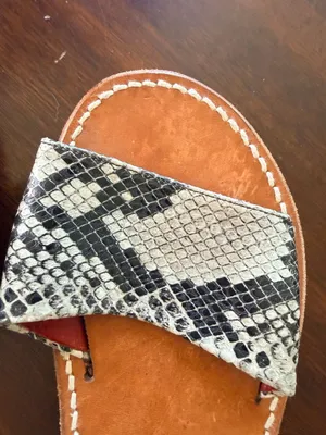 Freebird by Steven Golden Leather Snakeskin Print Slide Sandals thumbnail 7