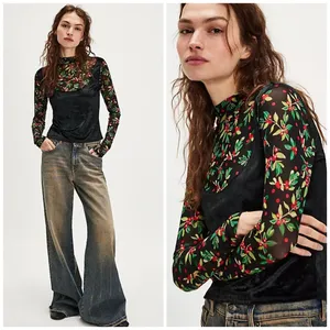 Free People Intimately Floral Mesh Velvet Burnout Top Fairycore Small thumbnail 2