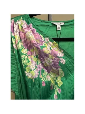 Anthropologie Current Air Floral Print Pleated Midi Dress in Green Size S thumbnail 5