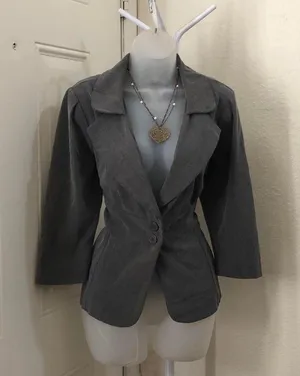 2000s Y2K Gothic Dark Academia Corporate Office Siren Core Fitted Gray Blazer Jacket two button front long sleeve Vintage thumbnail 1