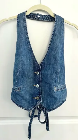 Zara Backless Denim Halter Top Size Medium thumbnail 1