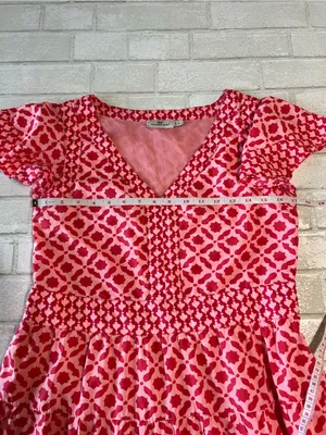 Vineyard Vines Pink & Red Geometric V-Neck Dress Size Small Preppy Vacation thumbnail 5