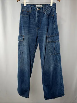 Denim Forum The Farrah Hi Rise Cargo Wide Leg Jeans in Blue‎ Size 27 thumbnail 3