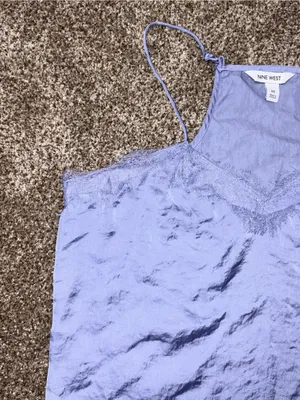 Nine West Blue Lace Trim Spaghetti Strap Tank Top Satin Style Medium thumbnail 4