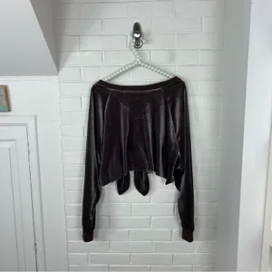 Nude Mocha Brown Velvet Tie Front Oversized Long Sleeve Crop Top Size S thumbnail 10