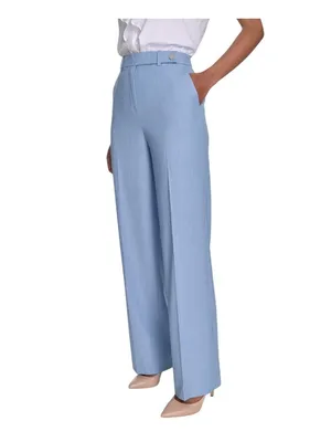 NWT Calvin Klein Womens Faux-Denim Mid Rise Wide-Leg Pants Light Indigo Blue 4 thumbnail 4