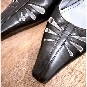 Etienne Aigner Black Leather Laser Cut‎ Slingback Kitten Heels 7.5 thumbnail 3