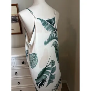 Tropical Leaf‎ Print Slip Dress Green Pink White Summer Vacation Mini Dress thumbnail 3
