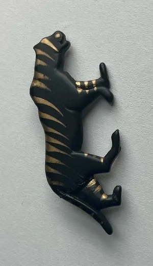 Vintage Tiger Panther Pin Brooch for shirt or scarf. Black Gold thumbnail 1