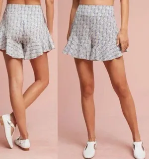 MAEVE (Anthro) Blue Pineapple Print Flutter Hem High Waisted Shorts, Size 4 thumbnail 1