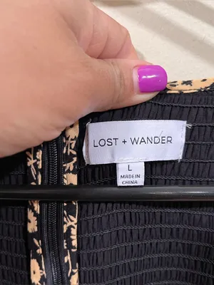 Lost + Wander Pick Me Print Dress Mini fully smocked bodice long puff sleeve L thumbnail 4