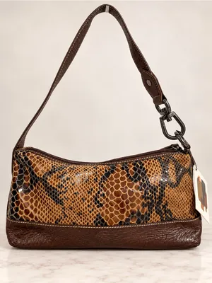 Wilsons Leather Faux Snakeskin Shoulder Bag NWT Brown Python Print Baguette thumbnail 1