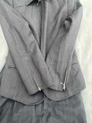 Liz Claiborne Collection Vintage 100% Wool Charcoal Grey Pant Suit Zip Jacket Si thumbnail 8