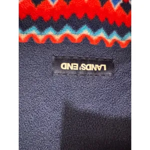 Lands' End Women's Fleece Snap Pullover Fair Isle Print Navy‎ Red Size Small thumbnail 3