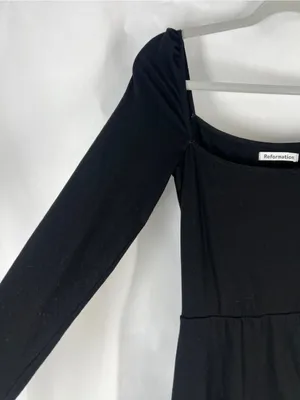 Reformation Dottie Black Long Sleeve Ruched Midi Dress Size S thumbnail 5
