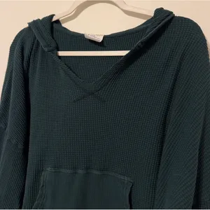 Aerie Waffle Way Back Hoodie Oversized Size Small Green Knit Lightweight Offline thumbnail 4