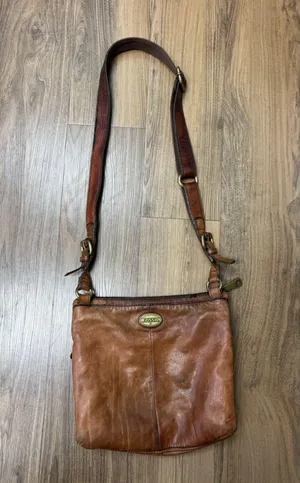 Vintage Fossil Western Brown Cowhide Leather Crossbody Bag Purse Festival Hippie thumbnail 1