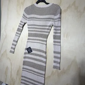 NWT $65 Lulus Casual Aura Beige‎ Striped Knit Long Sleeve Midi Dress Womens XL thumbnail 8