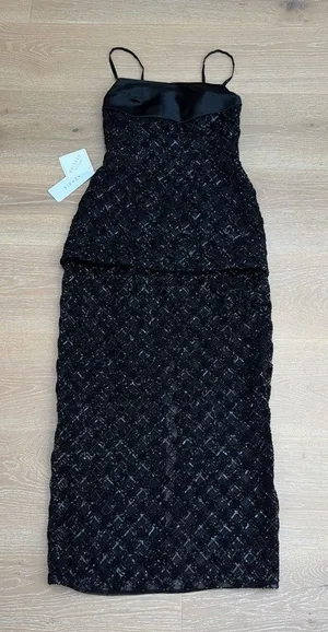 Azazie Atelier Maxi Dress Sleeveless Beaded Size US8 Black thumbnail 1