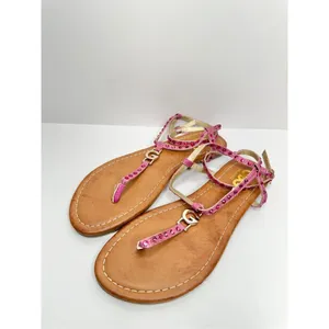 GBG Los Angeles‎ T Strap Sandals Size 6 Pink Gold Logo Ankle Strap thumbnail 2