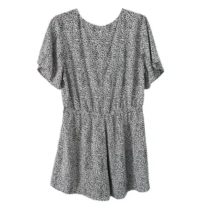 Umgee Women's Romper Black White Print V Neck Short‎ Sleeve Size L thumbnail 6