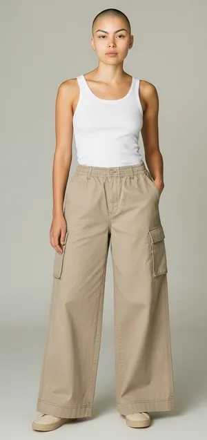 Old Navy Womens High Rise Pull On Wide Leg Cargo Pant Teakwood Khaki Size Small thumbnail 1