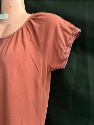 Ralph Lauren Jeans Co Vintage Pastel Coral Crochet-Trim Short Sleeve Top MD thumbnail 3
