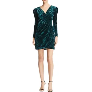 AQUA Velvet Faux Wrap Mini Dress Green Size S NWT thumbnail 9
