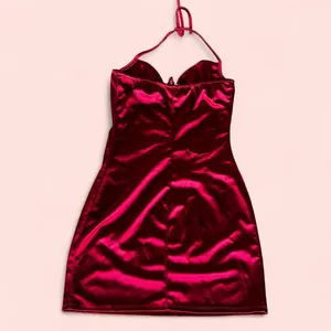 Red satin mini dress with halter neck thumbnail 3