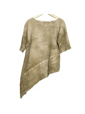 NWT Maria De Guadalajara Asymmetric Hem Cotton Tunic Blouse Tan Small Boho thumbnail 4