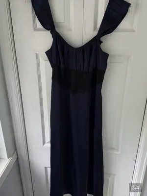 Aritzia Navy Satin Midi Dress with Lace Waist thumbnail 3