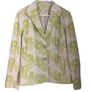 NWT Coldwater Creek Lime Floral Jacquard Blazer Jacket U21 thumbnail 1