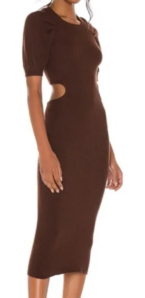 Revolve LPA Clementine Dress in Chocolate Brown knit cutout midi thumbnail 1