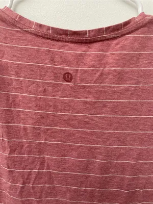 Lululemon Womens Size 8 Pink Striped V Neck Short Sleeve Tee Shirt Athletic thumbnail 2