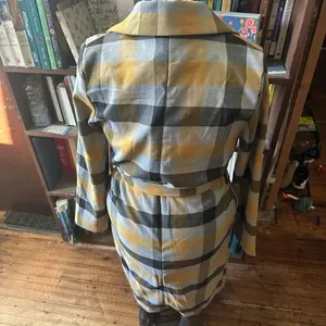 Rachel Zoe yellow tartan plaid S lightweight trench coat thumbnail 3