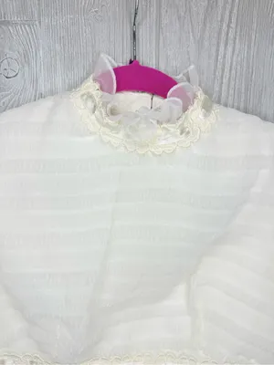 Vintage 1960s / 70s sheer tulle wedding dress white cream w/ long detail sleeves thumbnail 3