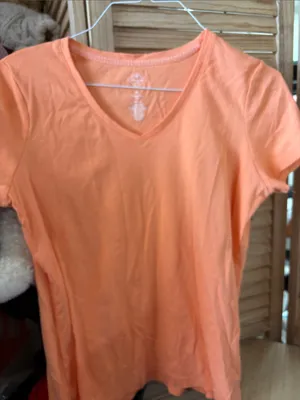 St. John's Bay Peach Orange V-Neck Short Sleeve Tee XL thumbnail 1