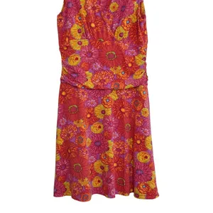 Garnet Hill Medium Midi Dress Pink Orange Floral Sleeveless Faux‎ Wrap Ruched thumbnail 4