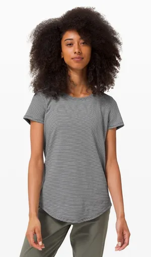 Lululemon Love Crew T-Shirt Black White Stripe Pima Cotton Size 4 thumbnail 1