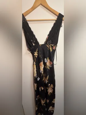 Lulus Judith Floral Jacquard Satin Lace Maxi Slip Dress Black XS NWT $110 thumbnail 11