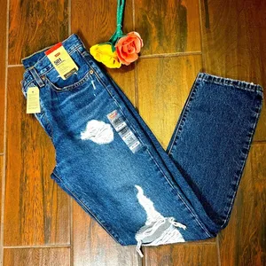 Levi’s High Rise Straight Leg Denim Distressed Jeans thumbnail 1