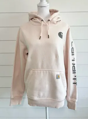 Carhartt Relaxed Fit Graphic Sleeve Hoodie Blush Pink Size S thumbnail 1