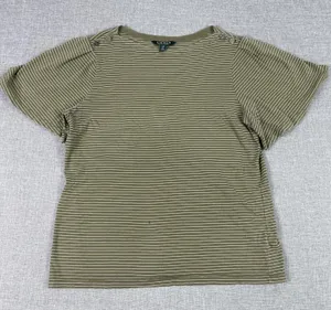 Lauren Ralph Lauren Shirt‎ Womens L Green Striped Crew Neck Short Flutter Sleeve thumbnail 1