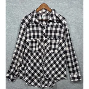 Free People Womens‎ Shirt M Plaid Long Sleeve Snap thumbnail 3