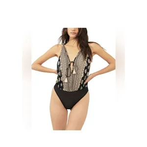 Free People Intimately Bodysuit Womens XS Black Printed Tassel OB1469393 Boho thumbnail 11