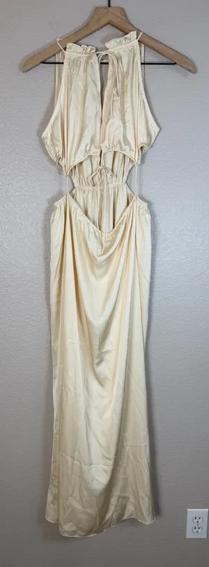 12th Tribe Cream Ivory Satin Cutout Maxi Dress Small thumbnail 1