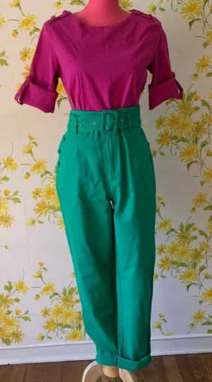 High waist Belted pants and top matching set green size M thumbnail 16