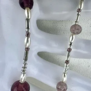 Purple faux pearl glass beaded necklace thumbnail 8